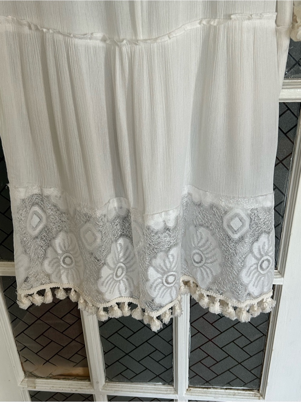 White Long Tiered Boho Dress Lace Polka Dots Romantic Cottagecore Size Small - Picture 5 of 14
